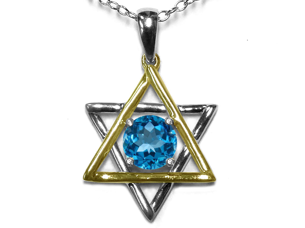 Star K Jewish Star of David Pendant Necklace with Round Genuine Blue Topaz