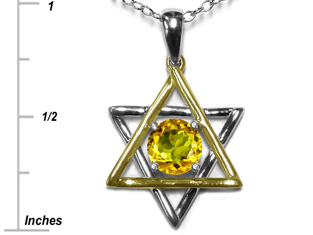 Star K Jewish Star of David Pendant Necklace with Round Genuine Citrine