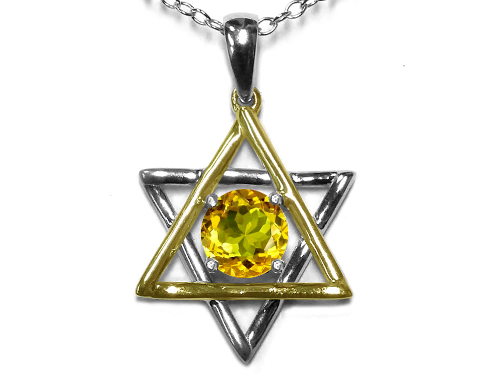 Star K Jewish Star of David Pendant Necklace with Round Genuine Citrine