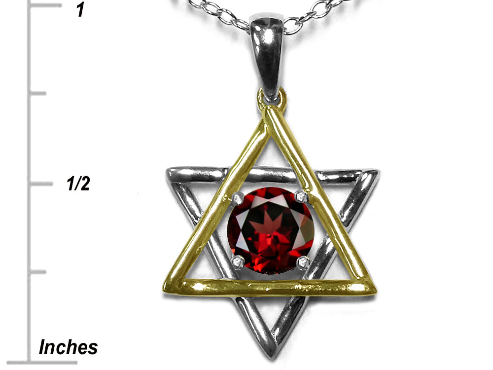 Star K Jewish Star of David Pendant Necklace with Round Genuine Garnet