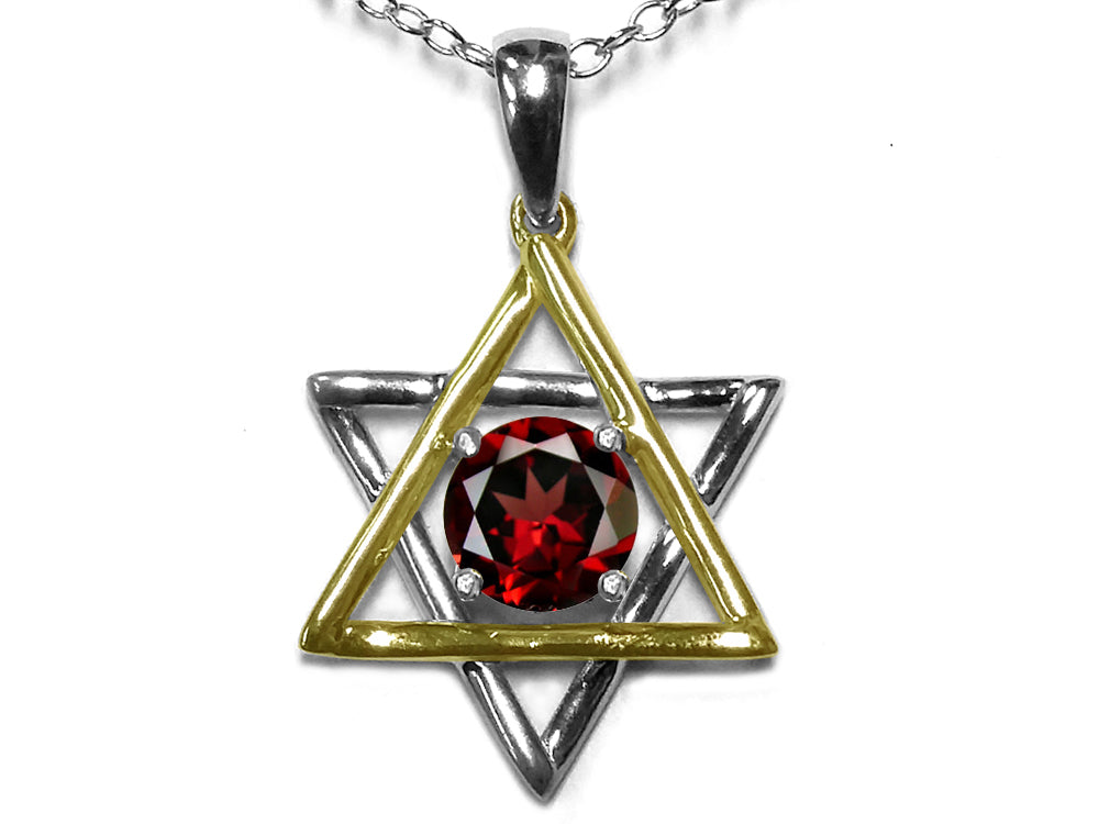 Star K Jewish Star of David Pendant Necklace with Round Genuine Garnet