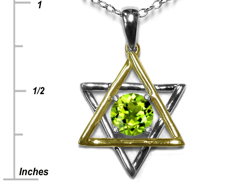 Star K Jewish Star of David Pendant Necklace with Round Genuine Peridot