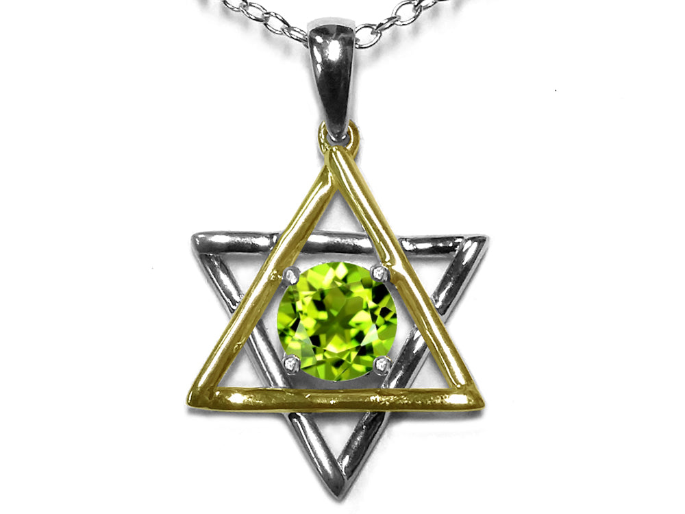 Star K Jewish Star of David Pendant Necklace with Round Genuine Peridot