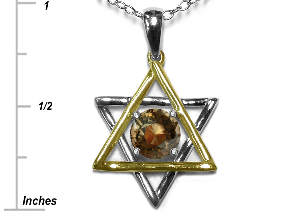 Star K Jewish Star of David Pendant Necklace with Round Genuine Smoky Quartz