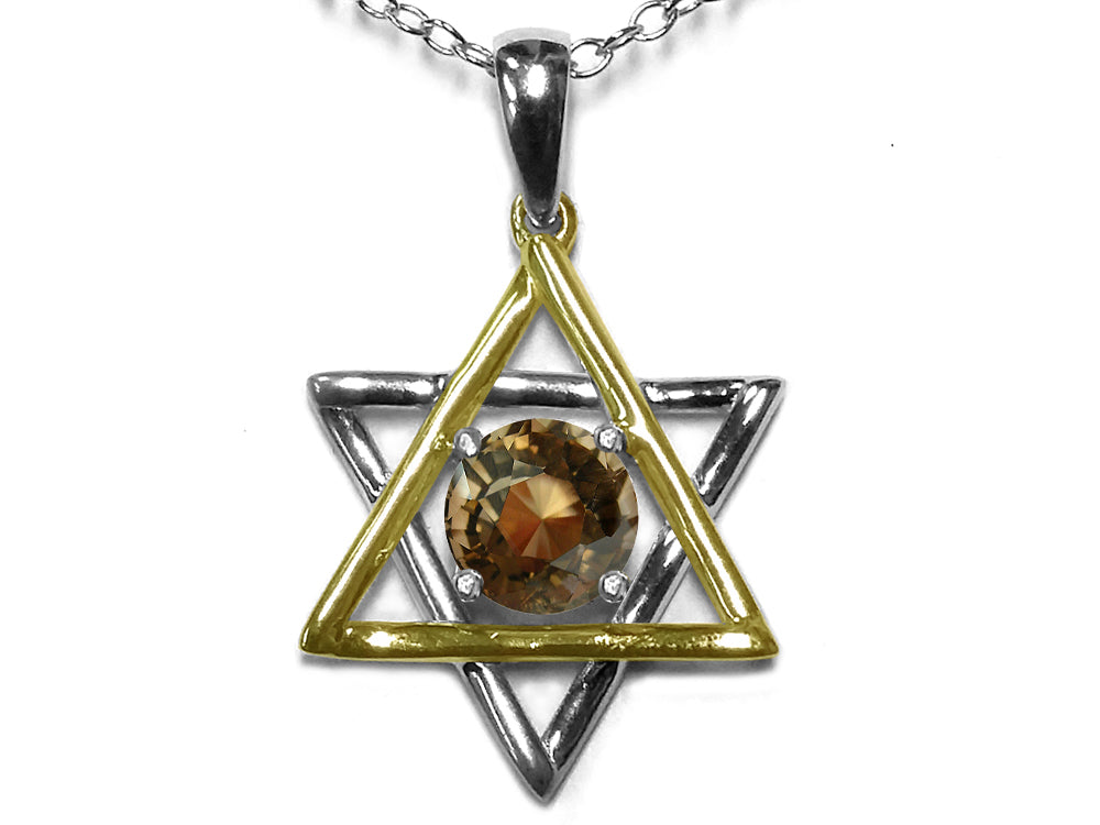 Star K Jewish Star of David Pendant Necklace with Round Genuine Smoky Quartz