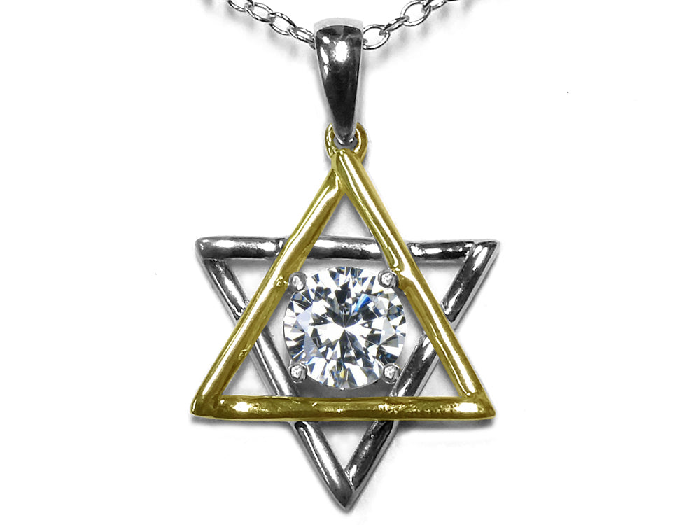 Star K Jewish Star of David Pendant Necklace with Round Genuine White Topaz