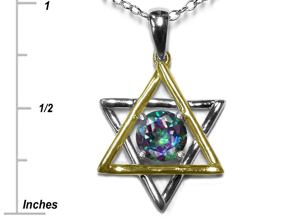 Star K Jewish Star of David Pendant Necklace with Round Rainbow Mystic Topaz