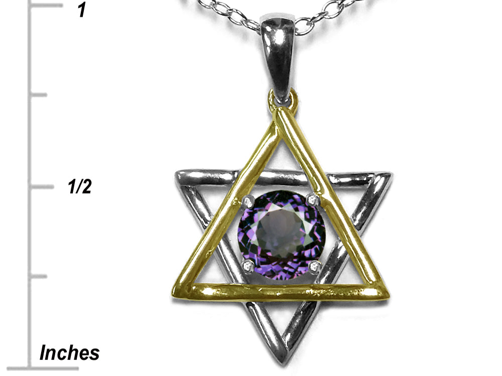 Star K Jewish Star of David Pendant Necklace with Round Simulated Alexandrite