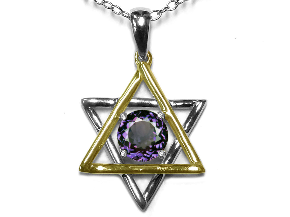 Star K Jewish Star of David Pendant Necklace with Round Simulated Alexandrite