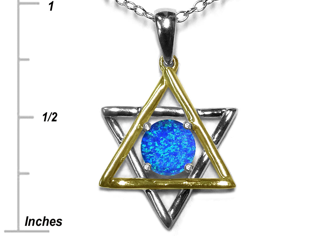 Star K Jewish Star of David Pendant Necklace with Round Blue Simulated Opal