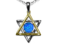 Star K Jewish Star of David Pendant Necklace with Round Blue Simulated Opal
