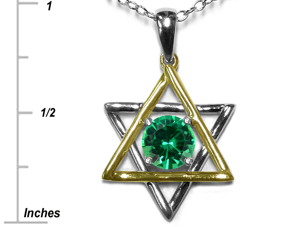 Star K Jewish Star of David Pendant Necklace with Round Simulated Emerald