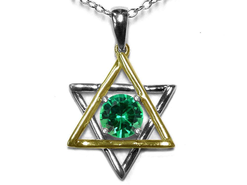 Star K Jewish Star of David Pendant Necklace with Round Simulated Emerald