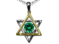 Star K Jewish Star of David Pendant Necklace with Round Simulated Emerald