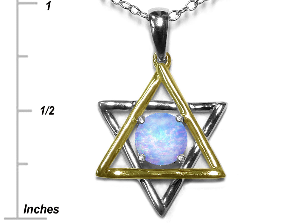 Star K Jewish Star of David Pendant Necklace with Round Simulated Opal