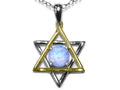 Star K Jewish Star of David Pendant Necklace with Round Simulated Opal