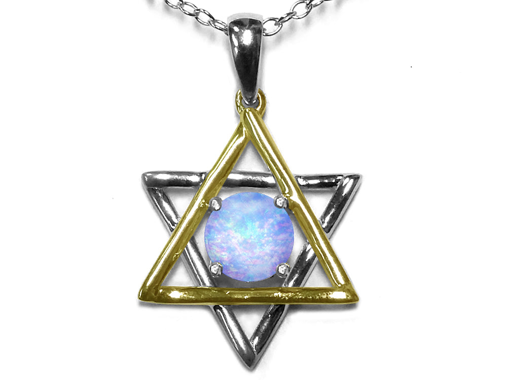 Star K Jewish Star of David Pendant Necklace with Round Simulated Opal