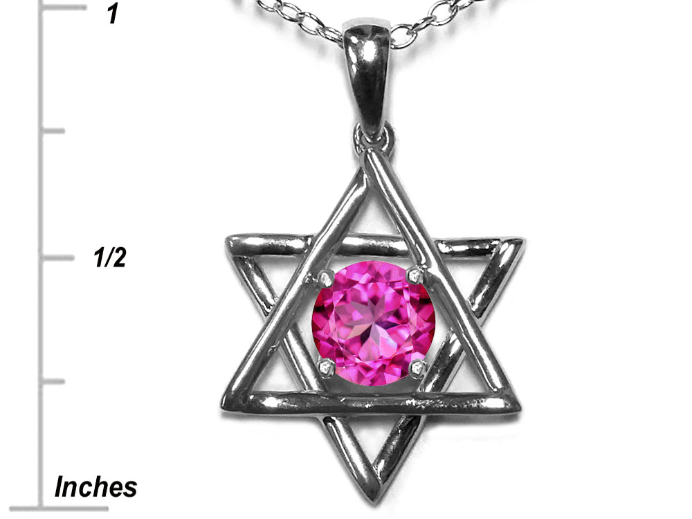 Star K Jewish Star of David Pendant Necklace with Round Created Pink Sapphire