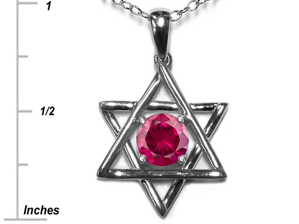 Star K Jewish Star of David Pendant Necklace with Round Created Ruby