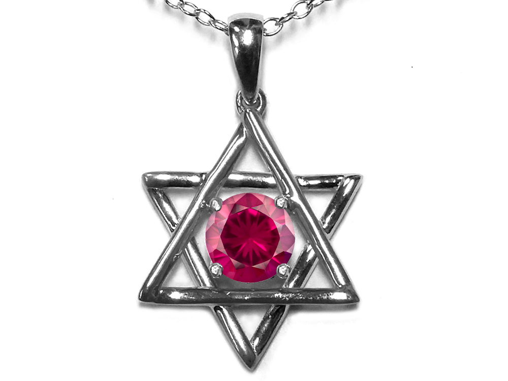 Star K Jewish Star of David Pendant Necklace with Round Created Ruby
