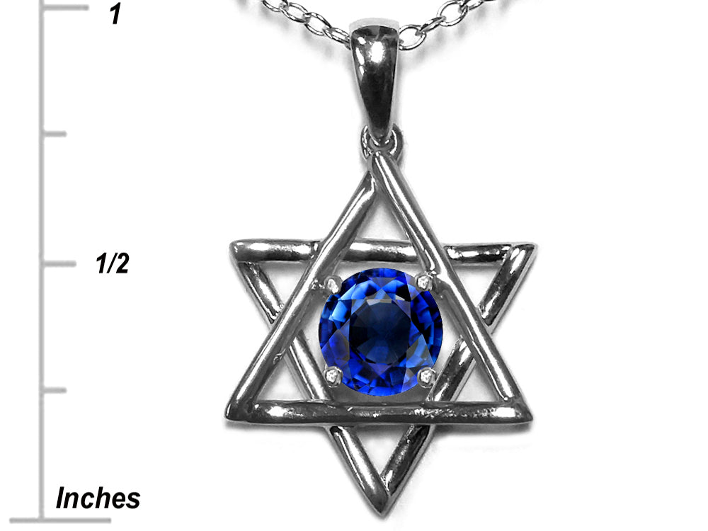 Star K Jewish Star of David Pendant Necklace with Round Created Sapphire
