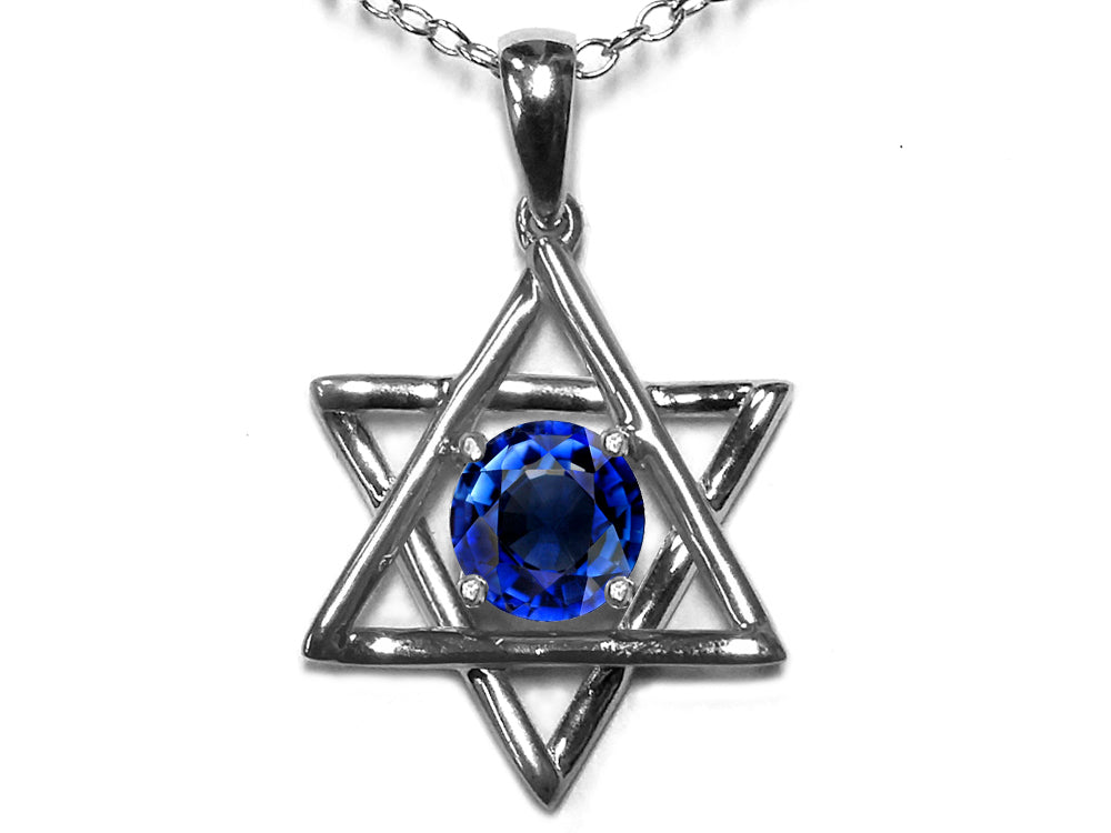 Star K Jewish Star of David Pendant Necklace with Round Created Sapphire