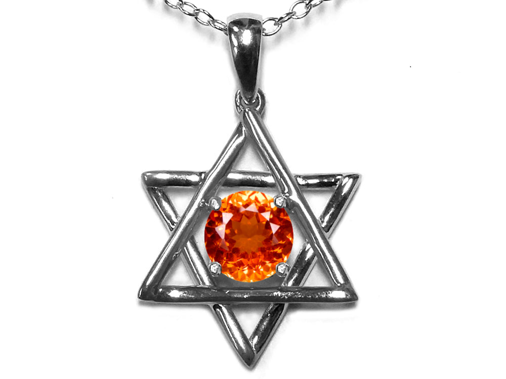 Star K Jewish Star of David Pendant Necklace with Round Simulated Mexican Fire Opal