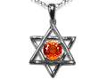 Star K Jewish Star of David Pendant Necklace with Round Simulated Mexican Fire Opal