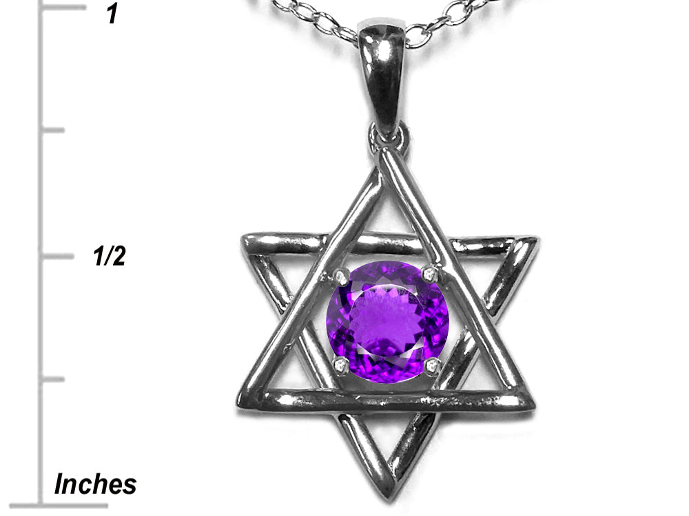 Star K Jewish Star of David Pendant Necklace with Round Genuine Amethyst