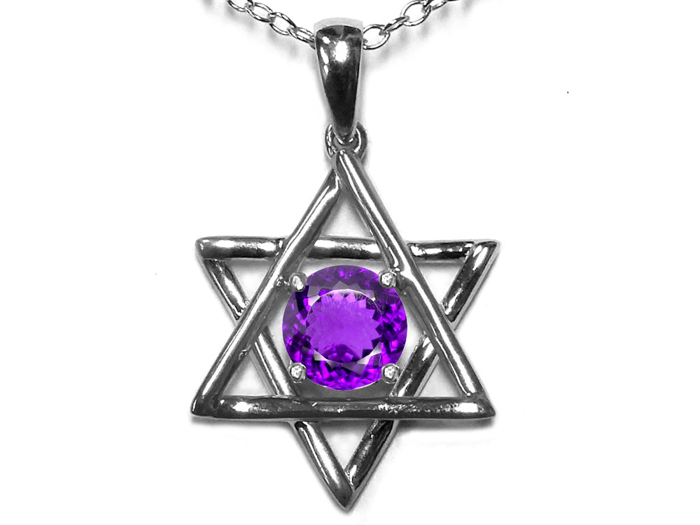 Star K Jewish Star of David Pendant Necklace with Round Genuine Amethyst