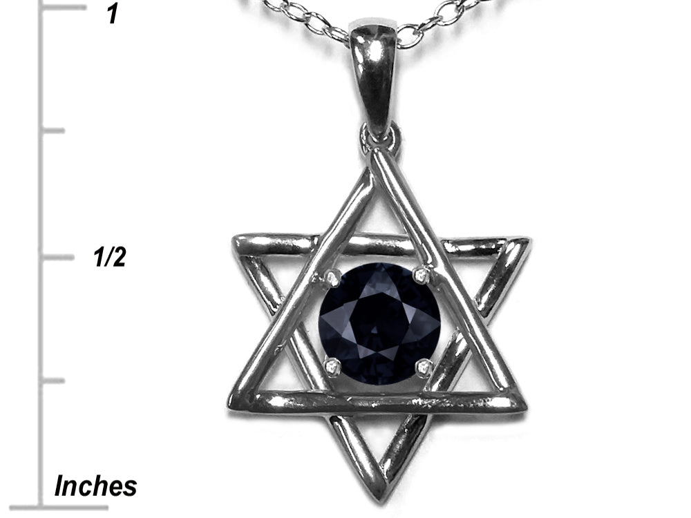 Star K Jewish Star of David Pendant Necklace with Round Genuine Black Sapphire