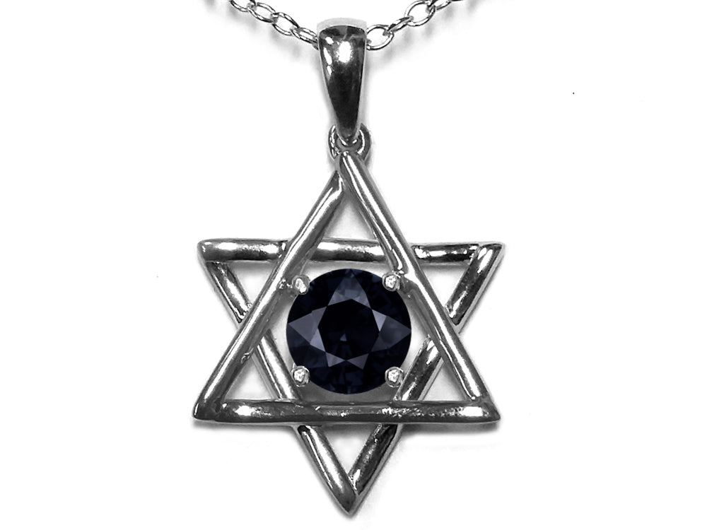 Star K Jewish Star of David Pendant Necklace with Round Genuine Black Sapphire