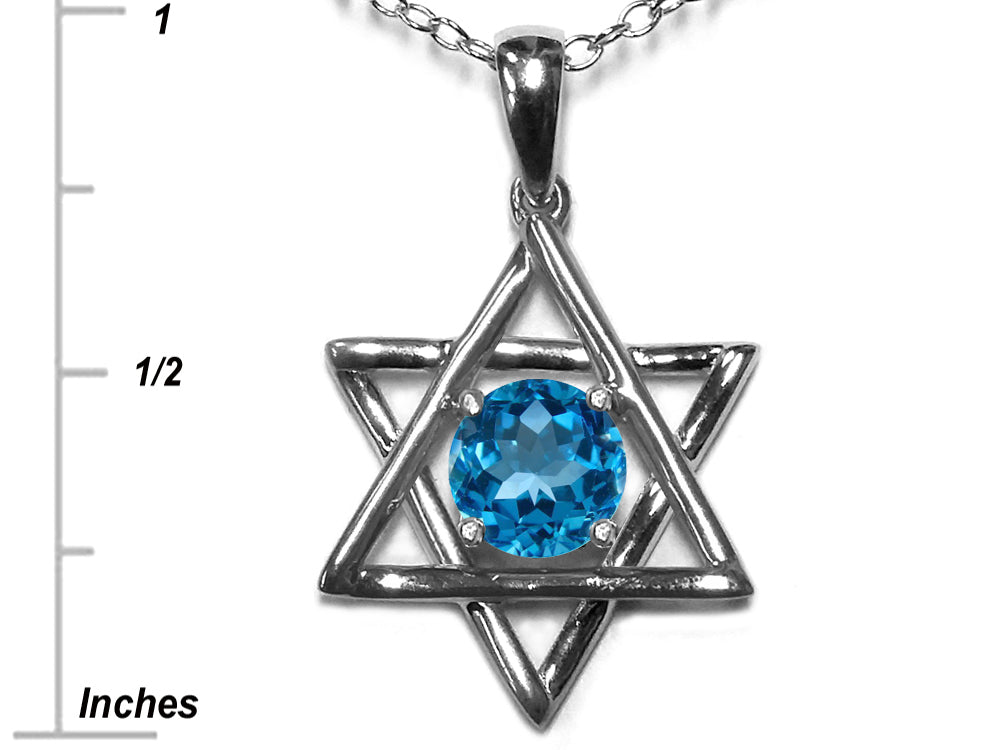 Star K Jewish Star of David Pendant Necklace with Round Genuine Blue Topaz