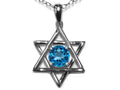 Star K Jewish Star of David Pendant Necklace with Round Genuine Blue Topaz