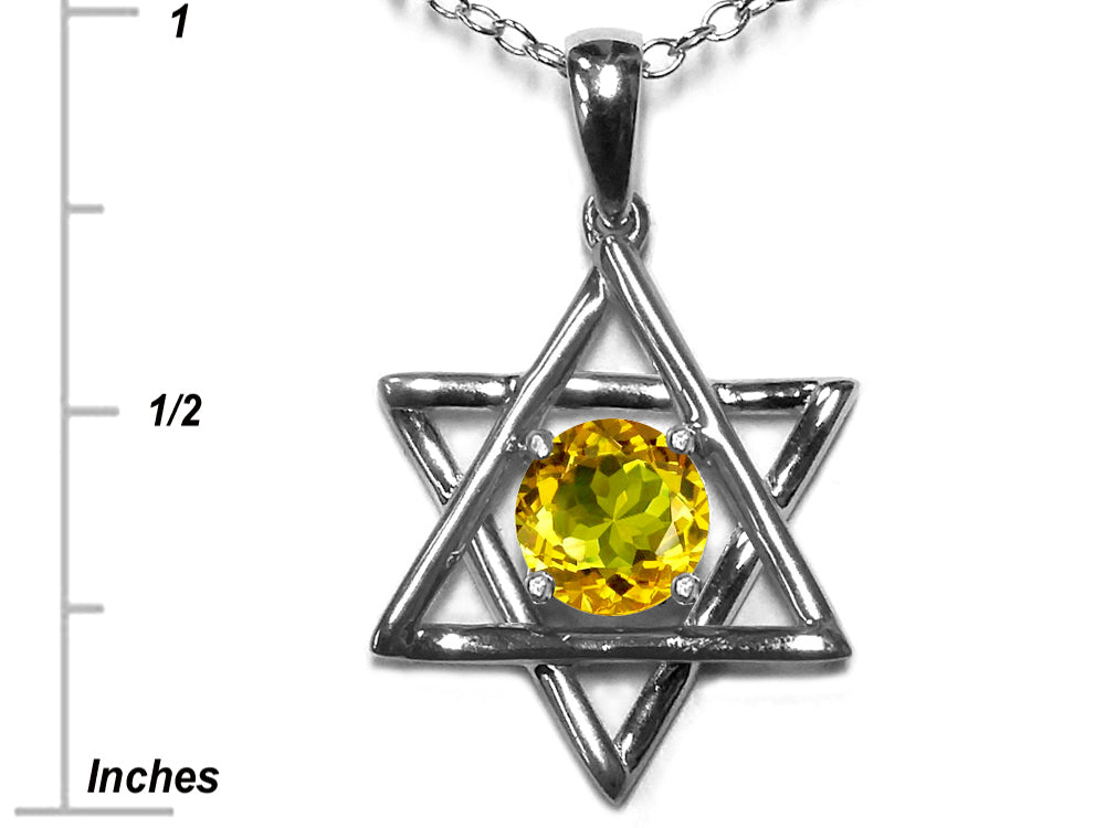 Star K Jewish Star of David Pendant Necklace with Round Genuine Citrine