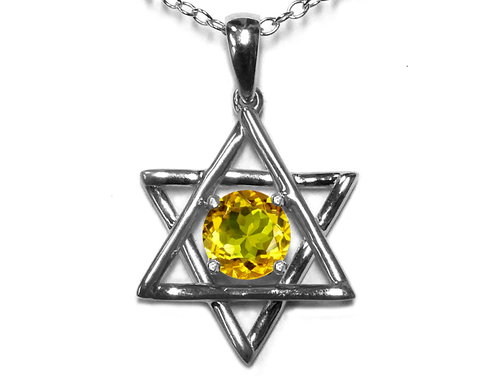 Star K Jewish Star of David Pendant Necklace with Round Genuine Citrine