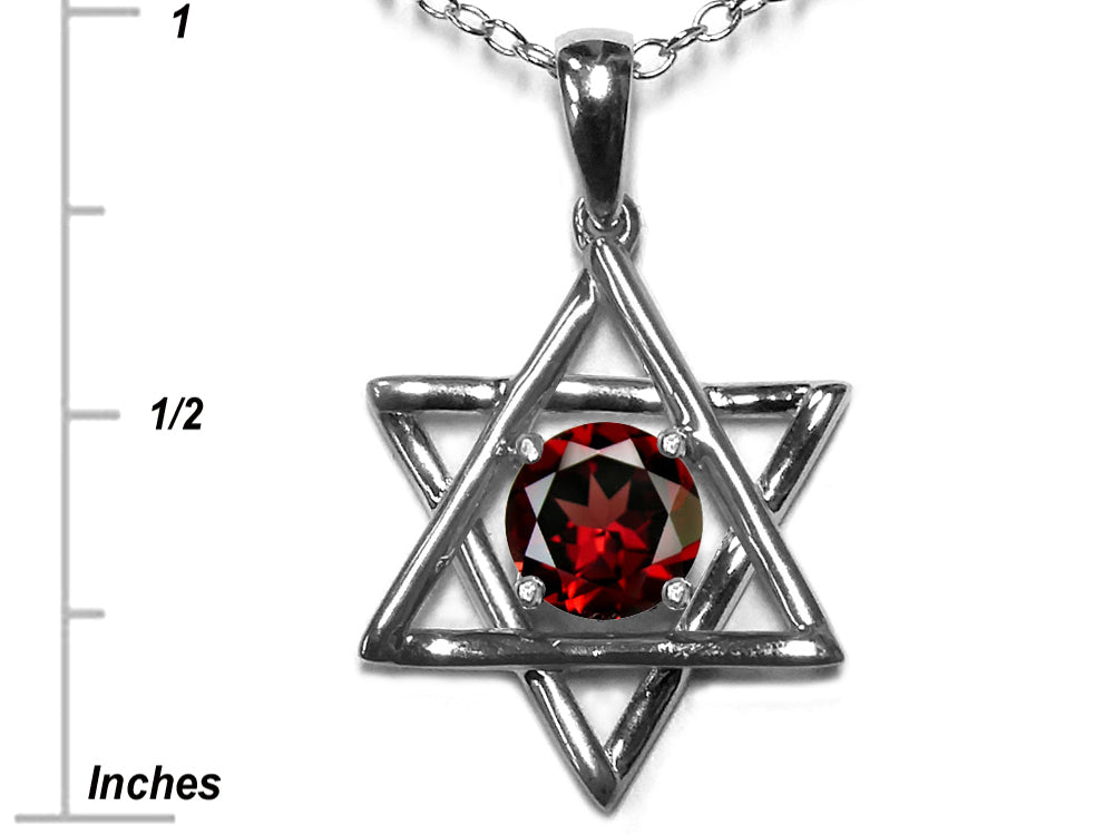 Star K Jewish Star of David Pendant Necklace with Round Genuine Garnet
