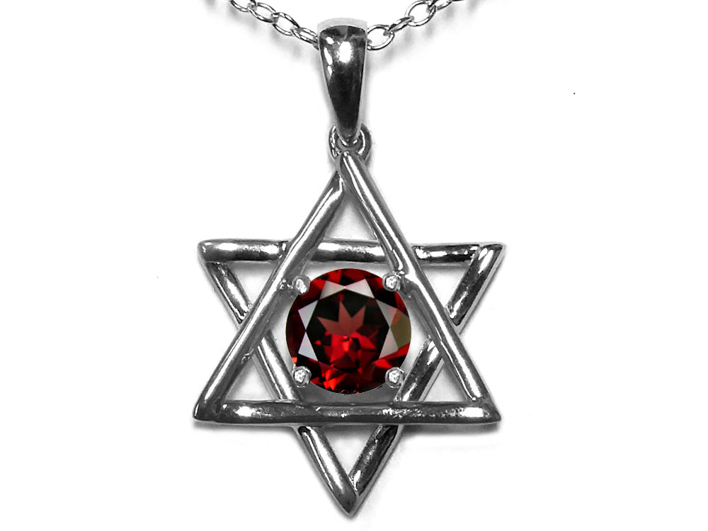 Star K Jewish Star of David Pendant Necklace with Round Genuine Garnet