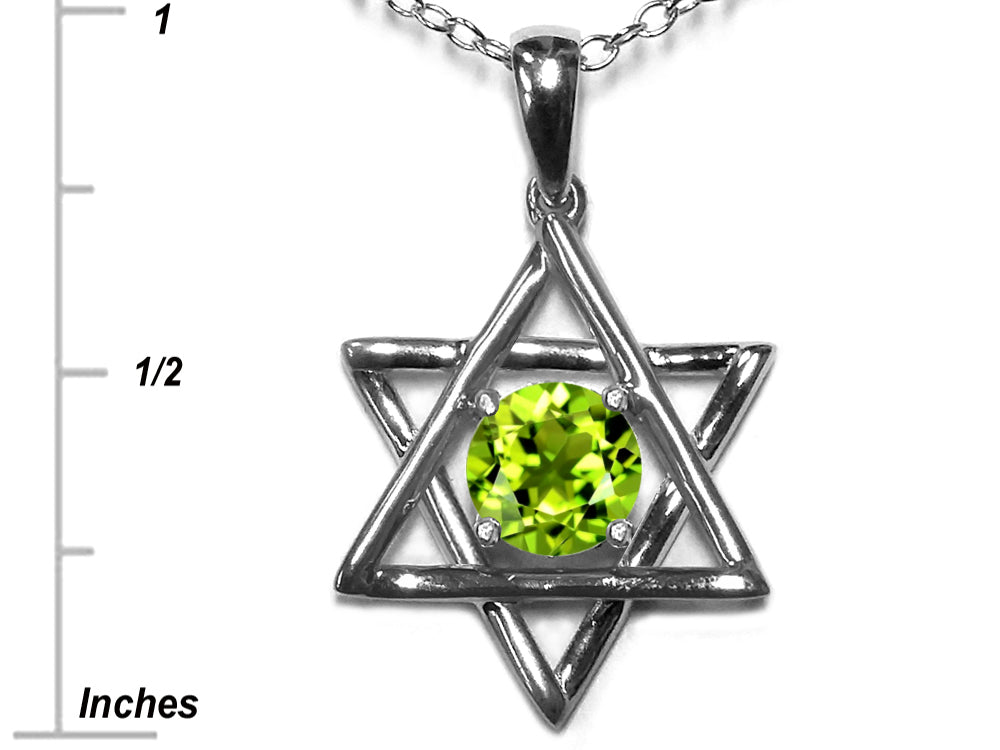 Star K Jewish Star of David Pendant Necklace with Round Genuine Peridot