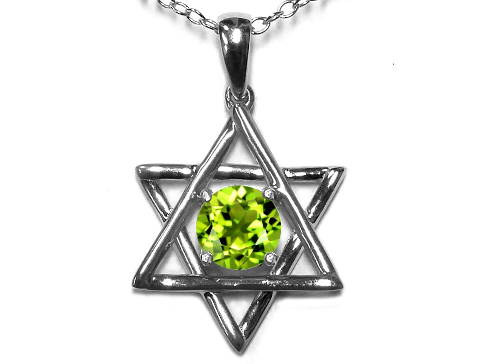 Star K Jewish Star of David Pendant Necklace with Round Genuine Peridot