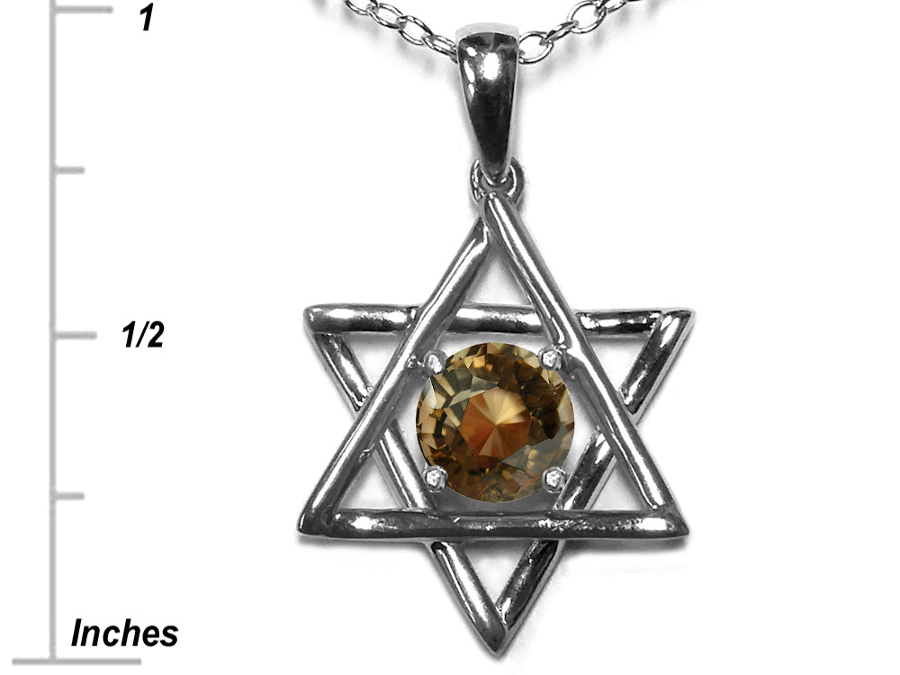 Star K Jewish Star of David Pendant Necklace with Round Genuine Smoky Quartz
