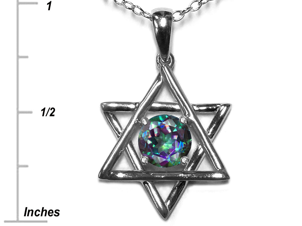Star K Jewish Star of David Pendant Necklace with Round Rainbow Mystic Topaz