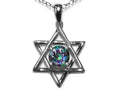 Star K Jewish Star of David Pendant Necklace with Round Rainbow Mystic Topaz