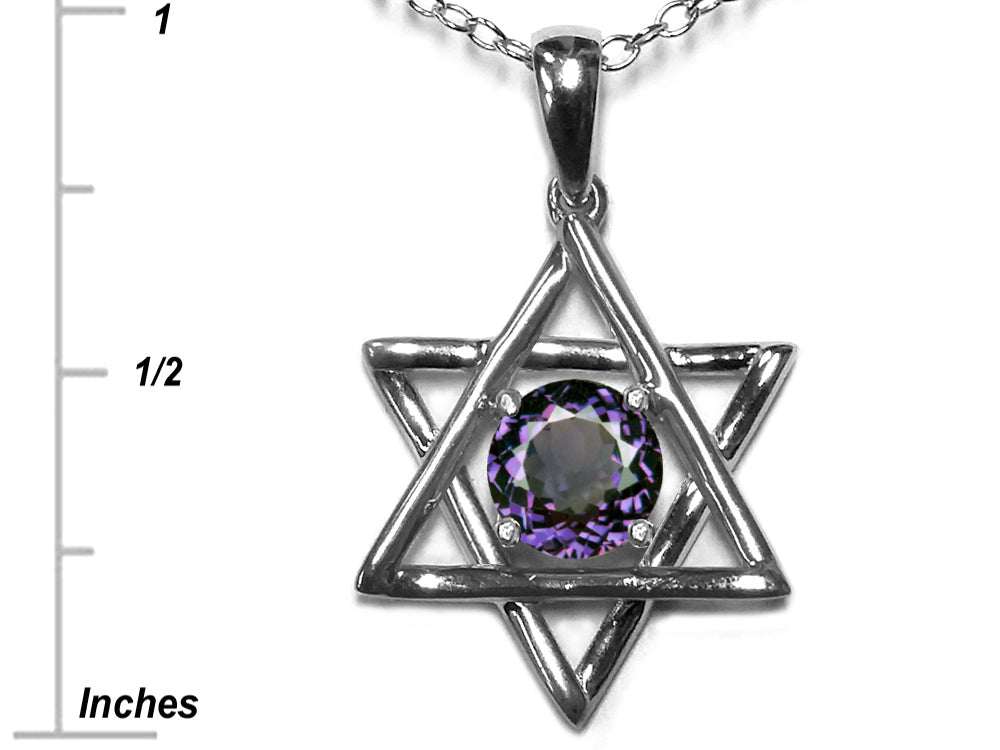 Star K Jewish Star of David Pendant Necklace with Round Simulated Alexandrite