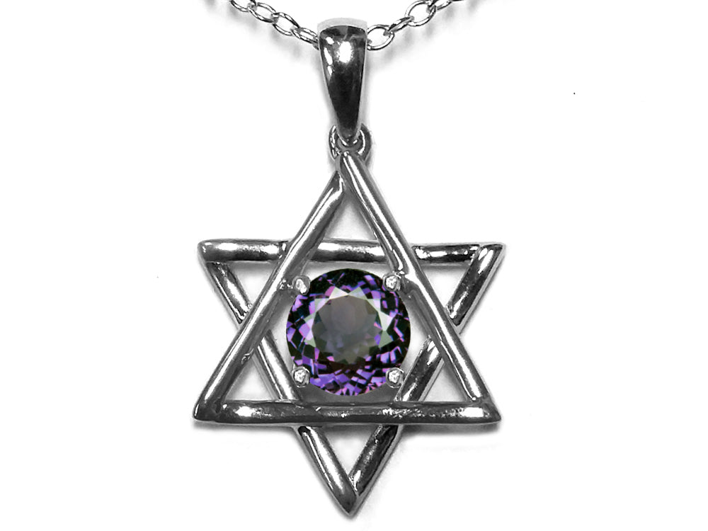 Star K Jewish Star of David Pendant Necklace with Round Simulated Alexandrite