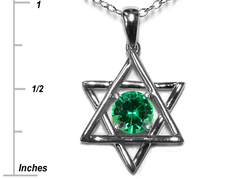 Star K Jewish Star of David Pendant Necklace with Round Simulated Emerald