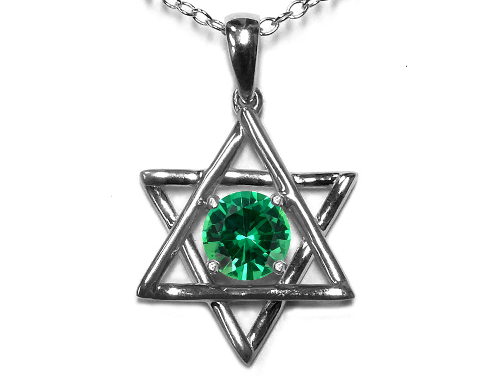 Star K Jewish Star of David Pendant Necklace with Round Simulated Emerald