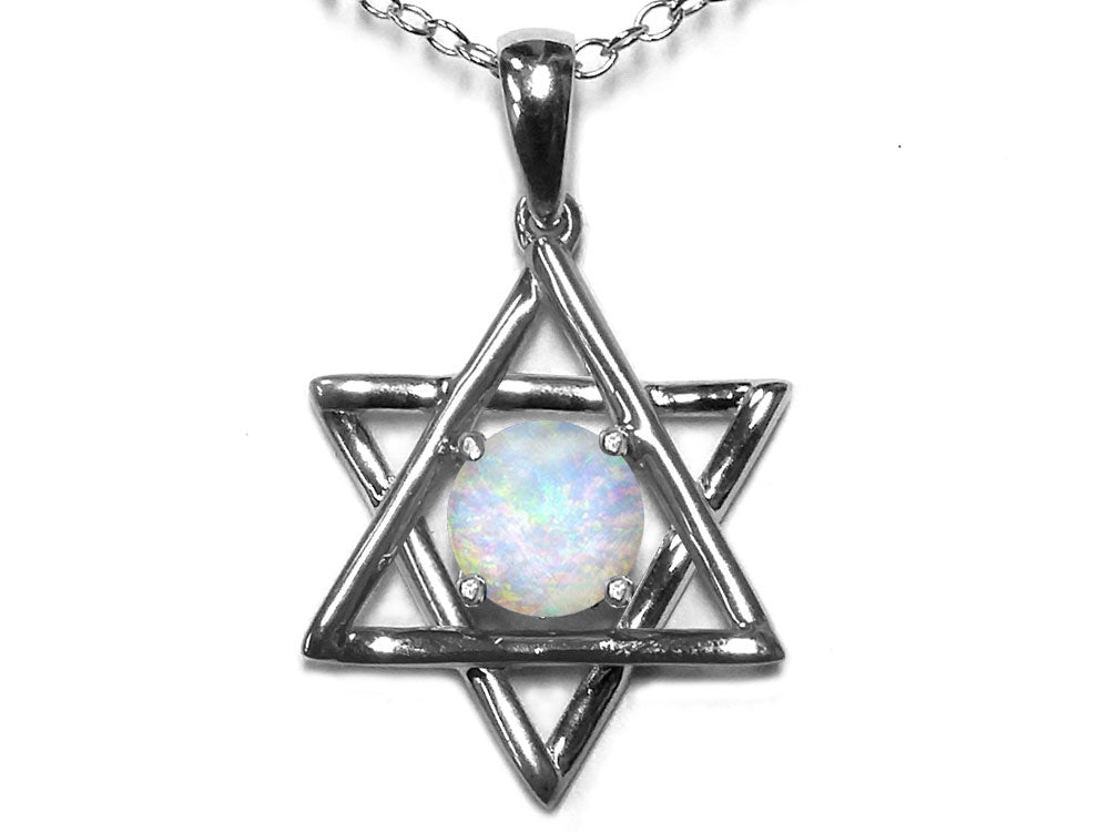 Star K Jewish Star of David Pendant Necklace with Round Opal