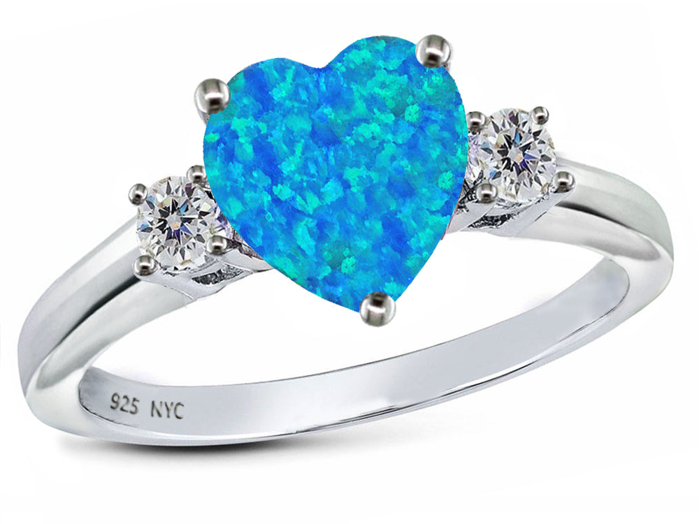 Star K 8mm Heart Shape Created Blue Opal Ring
