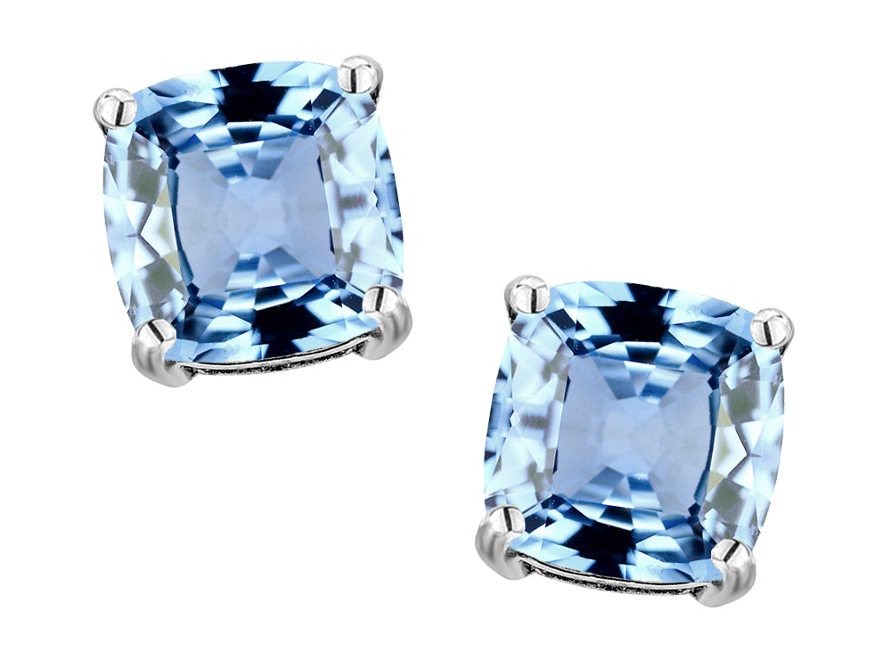 Original Star K 7mm Cushion-Cut Simulated Aquamarine Earrings Studs
